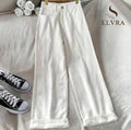 plus Size Women's Straight Leg Jeans High Waist Loose Fit Spring New Sle Slimming Wide Leg Student Long Trousers Trendy