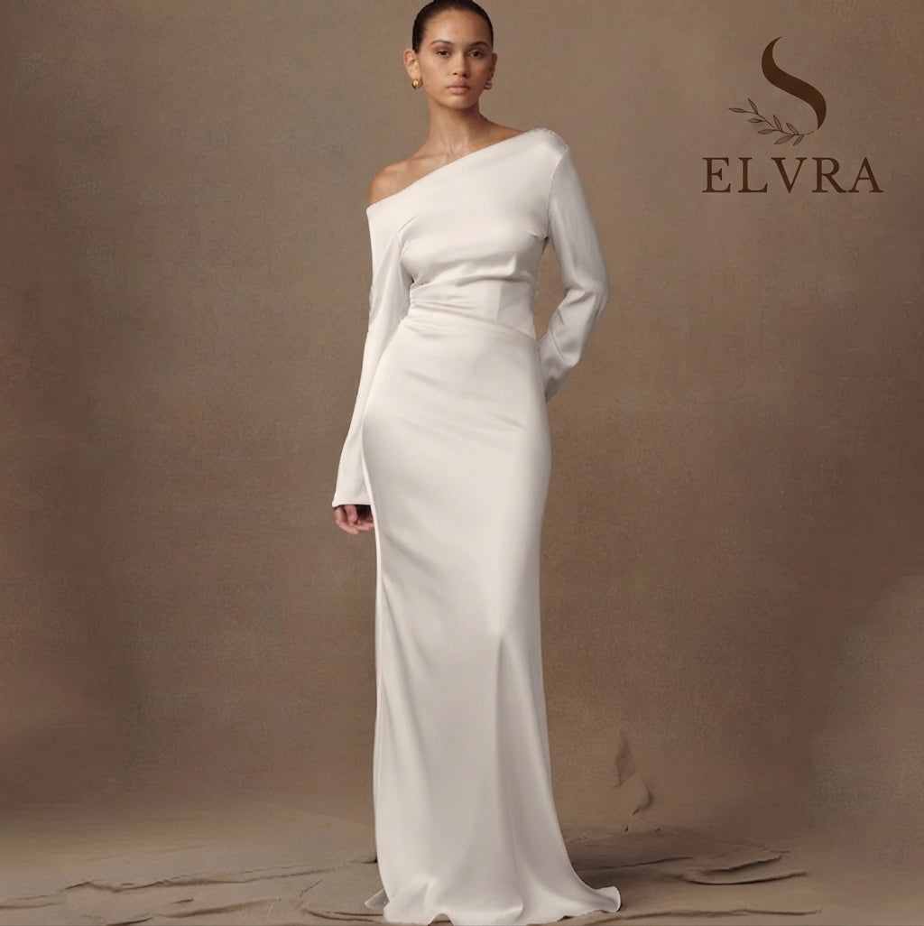 Simple Boat Neck Mermaid Wedding Dress Bride Long Sleeves Off the Shoulder with Buttons Soft Satin Customized Gowns