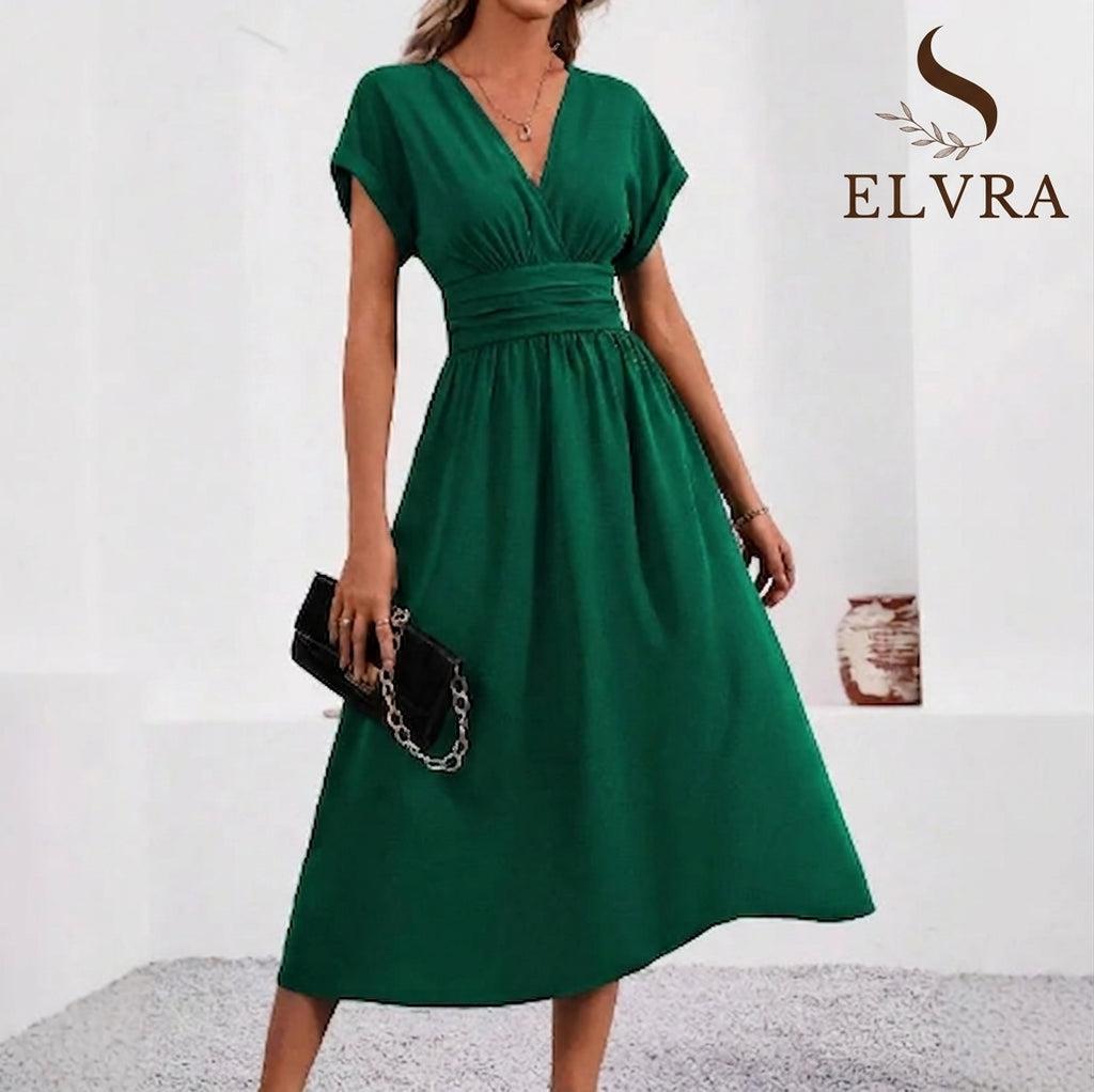 Dresses 2027 Woman Summer Solid-Color V-Neck Batwing-Sleeve Pleated Long Elegant Dress Woman Clothing Tops Skirts Y2k Clothes