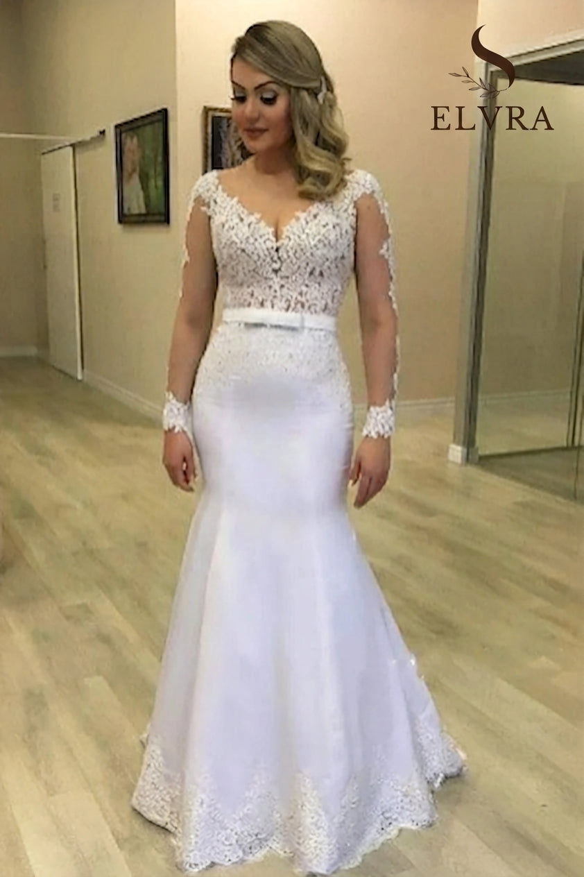 2026 Sheer Long Sleeves Mermaid Wedding Dresses See Through Back Custom Made Appliques Bridal Gowns Modest Vestidos De Novia