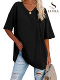 Women's Loose V-Neck Top Spring/Summer New Color Half Sleeve European American Style Clothing Amazon Foreign Trade