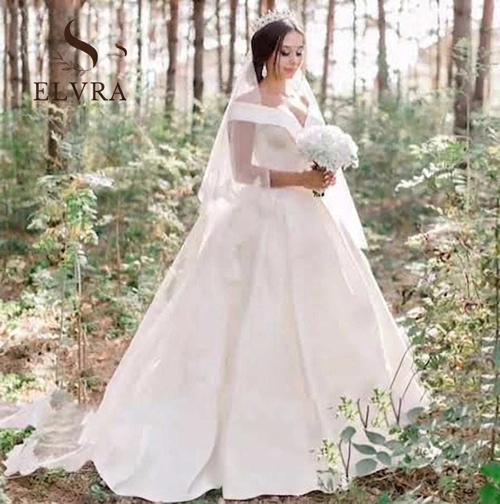 Simple Satin Wedding Dresses Sexy V-neck Off The Shoulder A-line Floor Length robe de mariée Fiesta De Boda