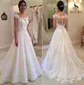 White Elegant Appliqued Wedding Dresses 2023 Sheer Back Cap Sleeves Vintage Lace Bride Gown Vestidos De Novia A-line