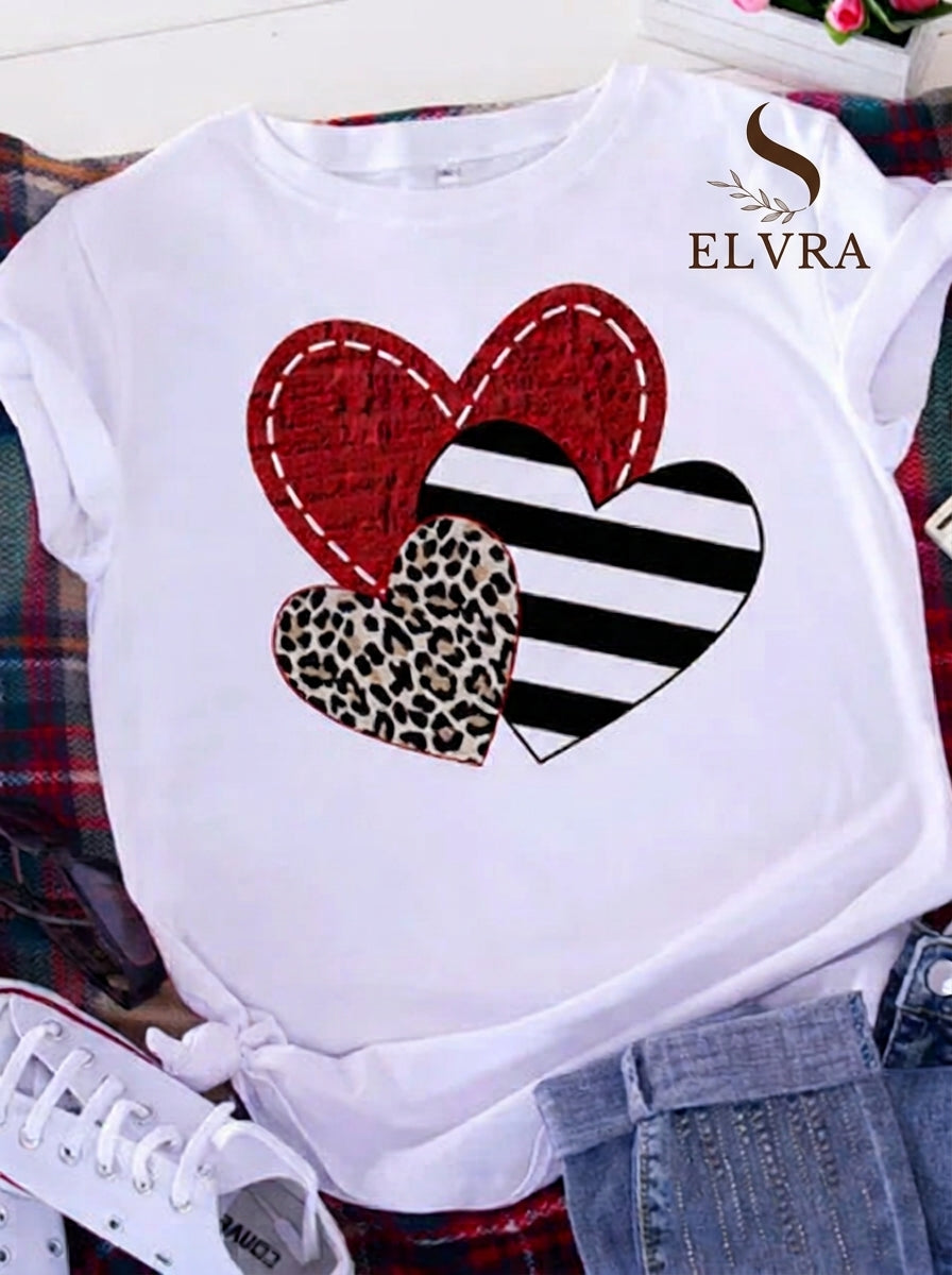 Plus Size Brave Soul L American Retro Letters Love White T-shirt Women Short Sleeve Round Neck Casual Top Summer Aesthetics Tops
