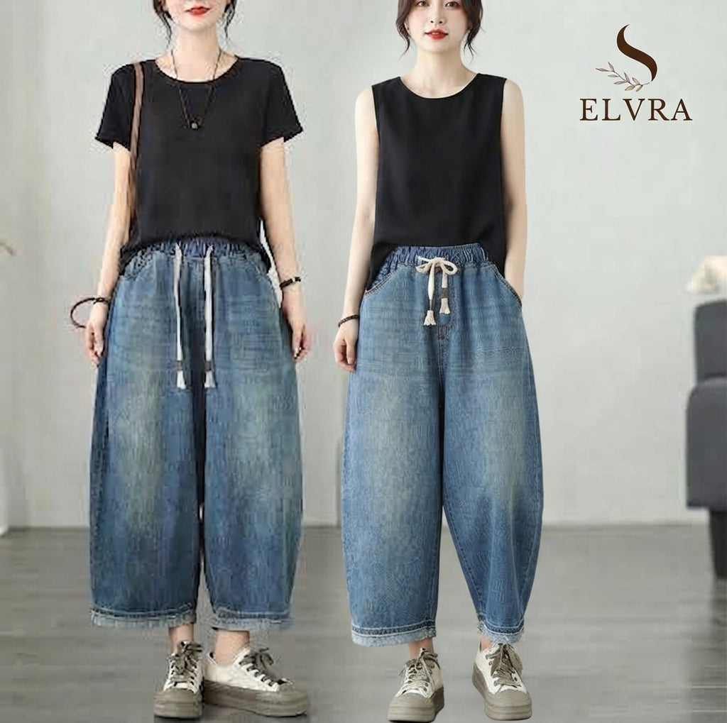 Casual High Waist Wide Leg Jeans Women's Loose Fit Slimming Summer Thin Sle Lantern Pants  Lyocell Fabric Water Wa