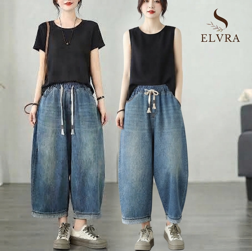 Casual High Waist Wide Leg Jeans Women's Loose Fit Slimming Summer Thin Sle Lantern Pants  Lyocell Fabric Water Wa