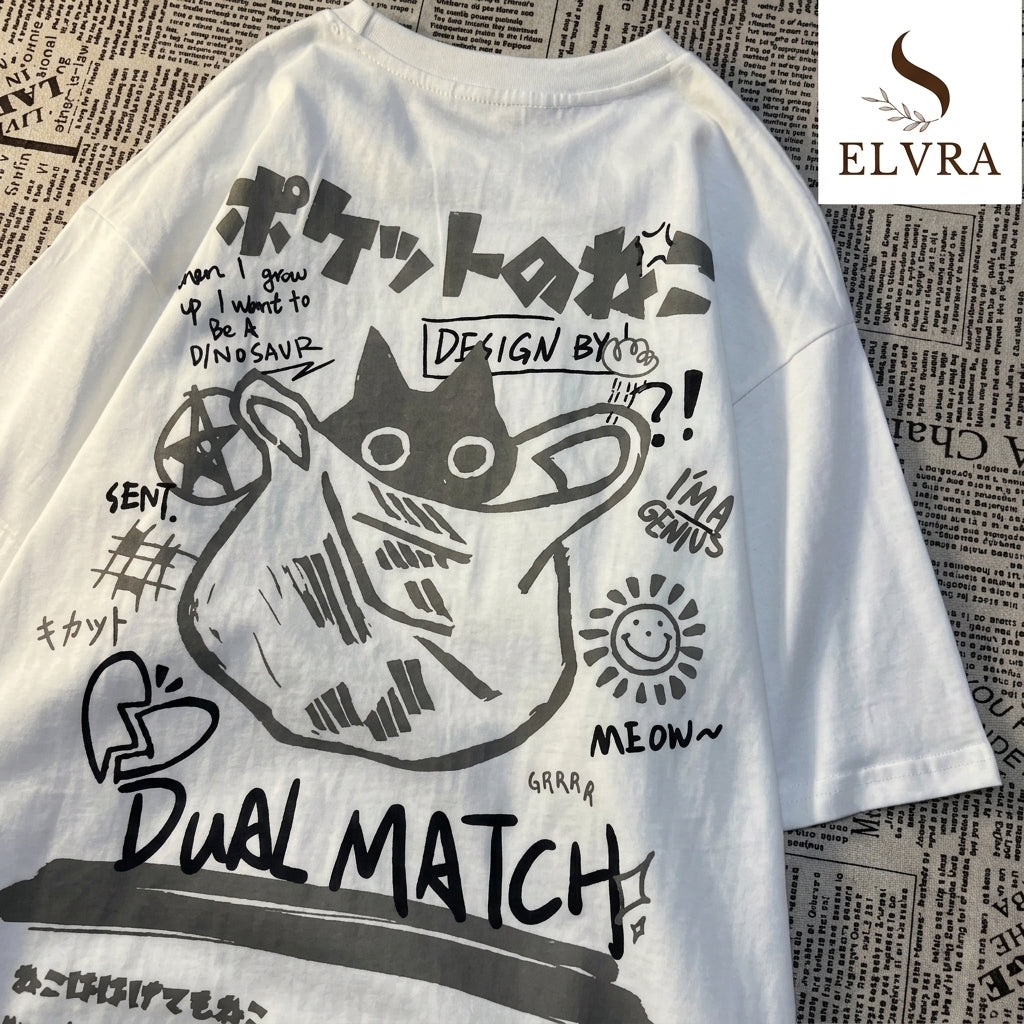 M-8XL Plus Size Summer Retro Cartoon Print Men's Short Sleeved T-shirt Casual Loose Round Neck Versatile Top