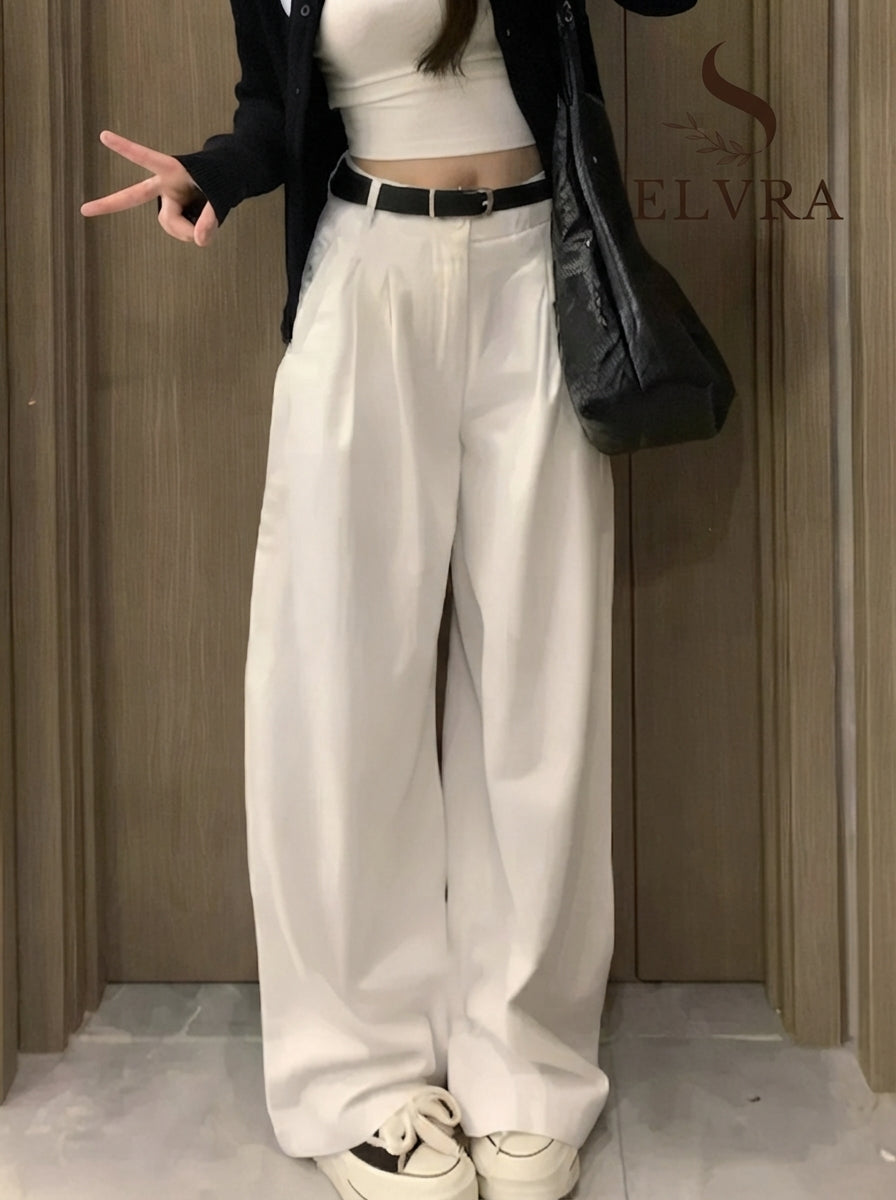 Summer White Jeans for Women Wide Leg High Waisted Straight Denim Pants Elegant Casual Female Jeans