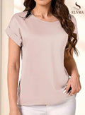2025 Women's Clothing Summer New Simple Style Round Neck Solid Color Light Sensation Short Sleeve Loose T-shirt