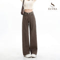 Baggy High Street Fashion Straight brown Jeans for Women's Y2k High Waist Female Clothing Solid Color Casual Wide Denim Trousers