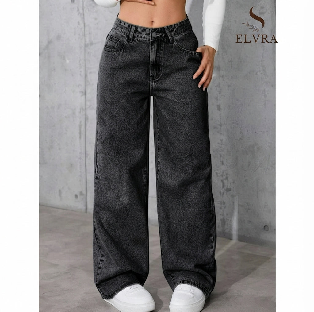 Women's Classic Wide Leg Stretch Jeans with Button  Soft Comfortable Autumn Winter Vintage Wash Stylish Jeans High Street Pants