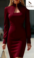 Elegant Long Sleeve Bodycon Dress Chic Fall/Winter Office & Party Midi Dress for Women