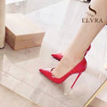New shallow classic patent leather 12cm fashionable and versatile work high heels nude 10cm thin heel plus size 33-46