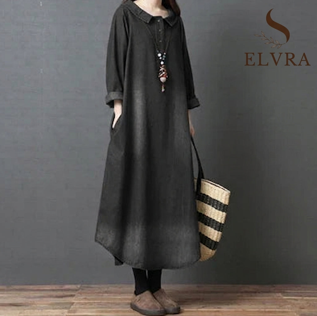 Women's Denim Dr Long Sve Loose Fit irt Sle Autumn Spring Faion plus Size Clothing Meat Concealing Slimming Skirt