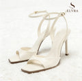 Gold Patent Leather Ankle Buckle High Heeled Sandals Women Sexy Square Toe Open Toe High Heels Summer Fashion Party Office Shoes