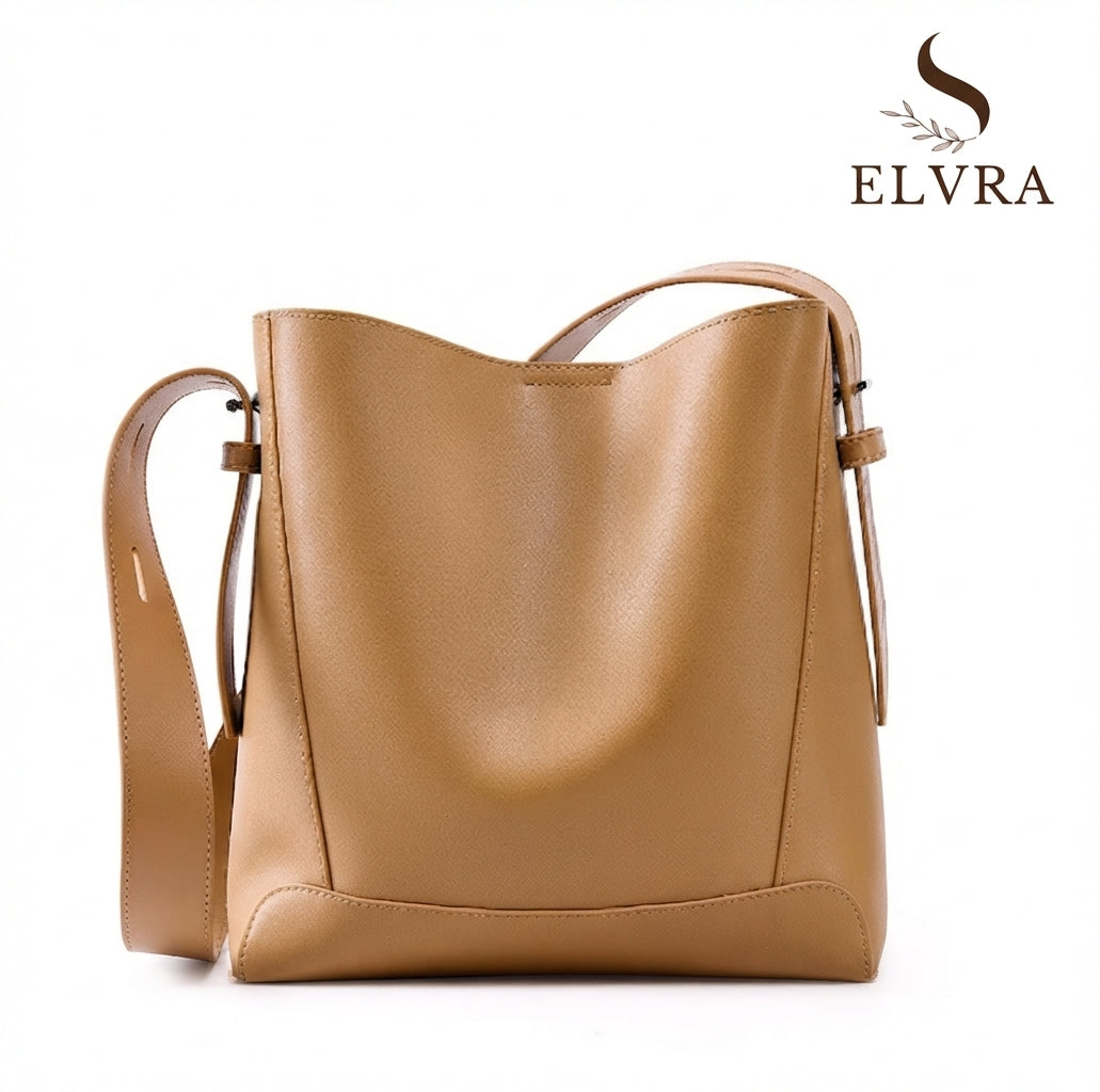 New 2026 TrendyTwo Layer Cow Leather Shopper Shoulder Bag Commuter Large Bucket Handbag Simple High Quality Women Tote Bag