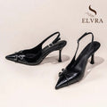 Fashionable Pointed Toe Shallow Mouth New High-heeled Shoes Summer Elegant Buckle Decorated Stiletto Black Women's Shoes NO:602