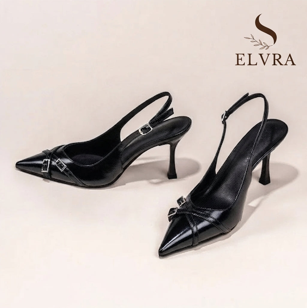 Fashionable Pointed Toe Shallow Mouth New High-heeled Shoes Summer Elegant Buckle Decorated Stiletto Black Women's Shoes NO:602