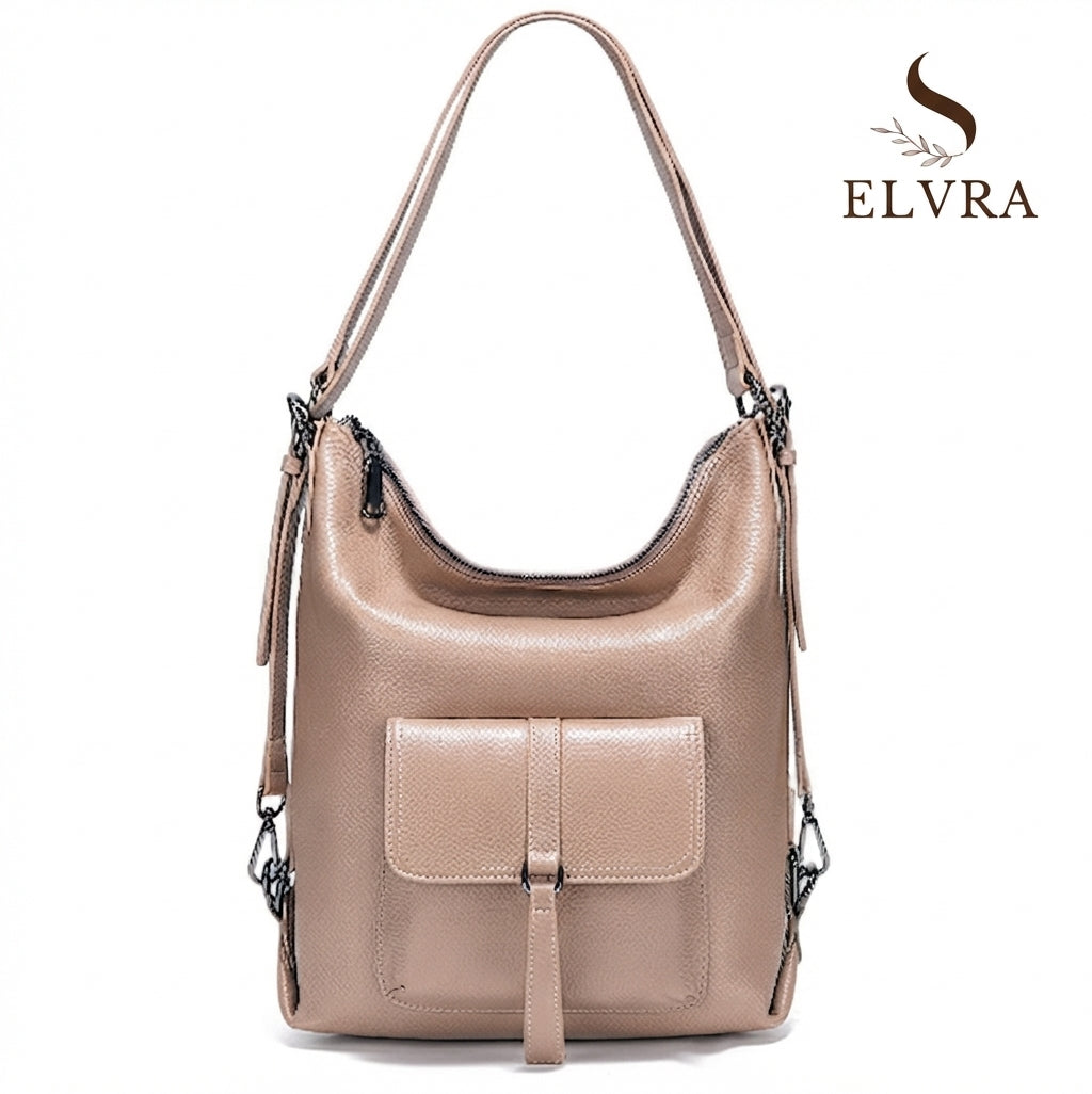 Stylish Women Shoulder Bag 100% Genuine Leather Large Capacity Handbag Multifunction Satchel Bag Backpack Brown 2 in 1 Bag
