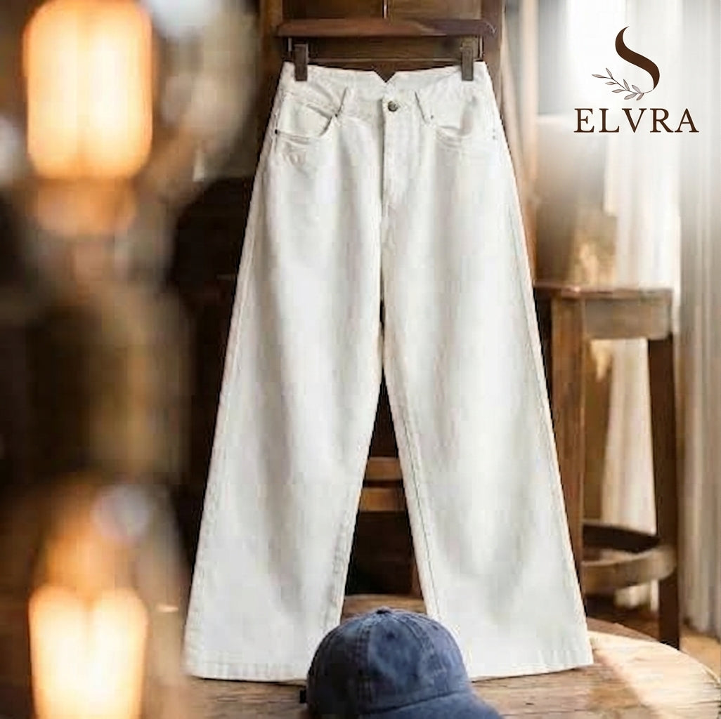 Women's Vintage High Waist Straight Leg Wide Leg Cotton Denim Jeans White Heavyweight Casual Pants For Spring Fall