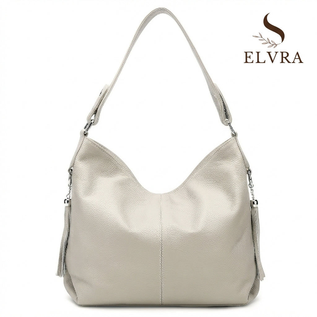 Elegant Beige Women Genuine Leather Handbag Hobo Bag Fashion Crossbody Tassel Big Capacity Shopper Tote Purse Sac Hot Sale