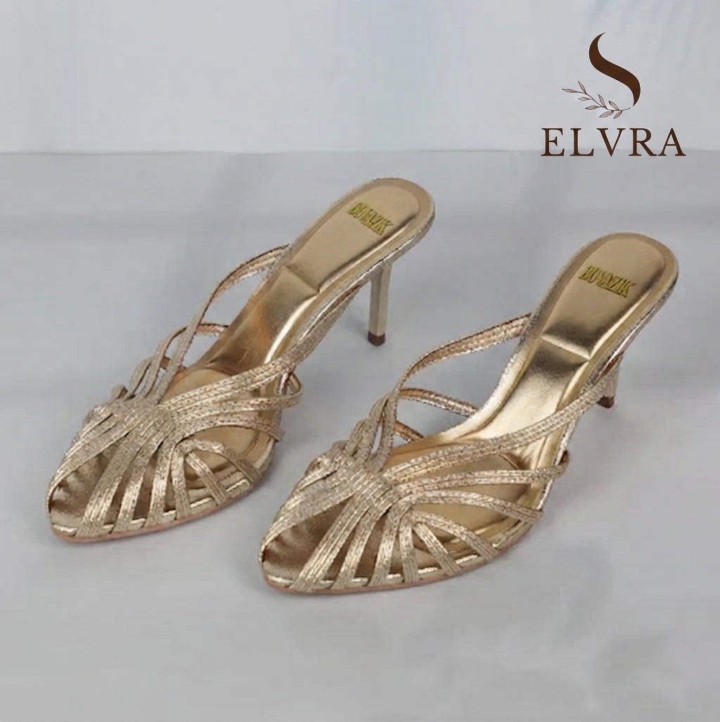 New Gold Hollow Thin Strip Heels for Women Luxury Pointed Toe Heeled Pumps Office Lady Mules Summer Stiletto Shoe Sandals 2025