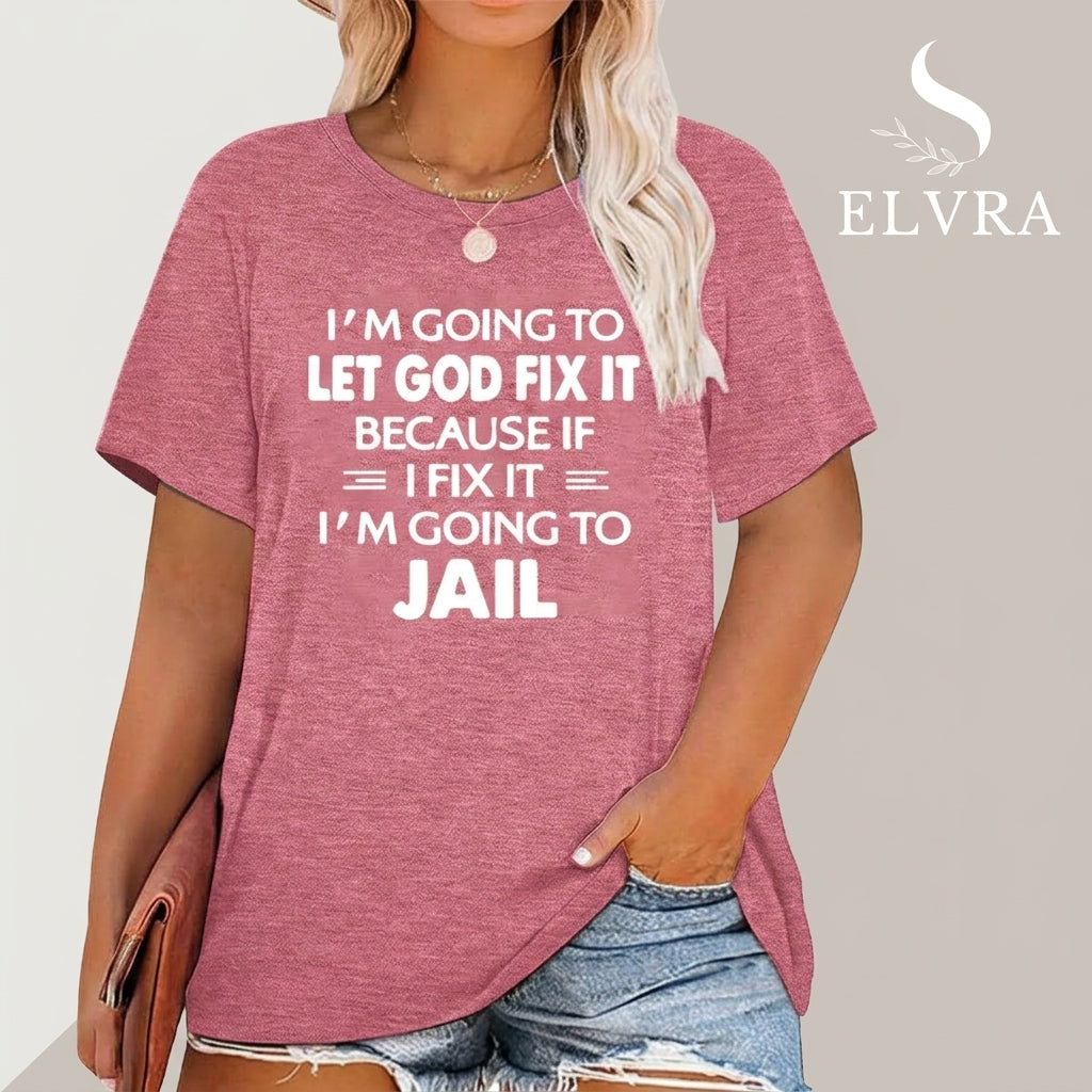 Large Size Women's Slogan Printed Round Neck Loose Short-Sleeved Casual T-Shirt, Suitable for Daily Commuting and Shopping