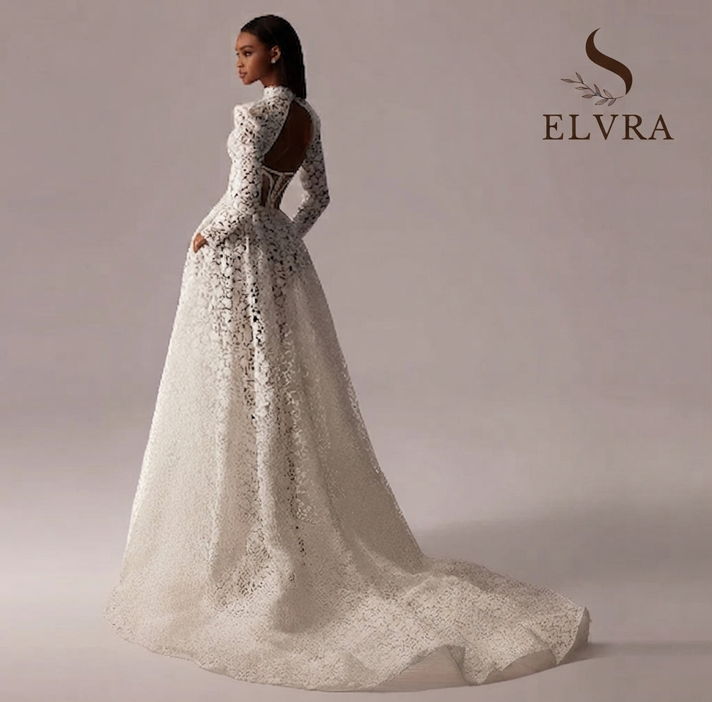Customized Exquisite Wedding Dresses Lace High Collar Bridal Gown Long Sleeves Wedding Gown Back Out Robe de mariée 2024 Cut Out
