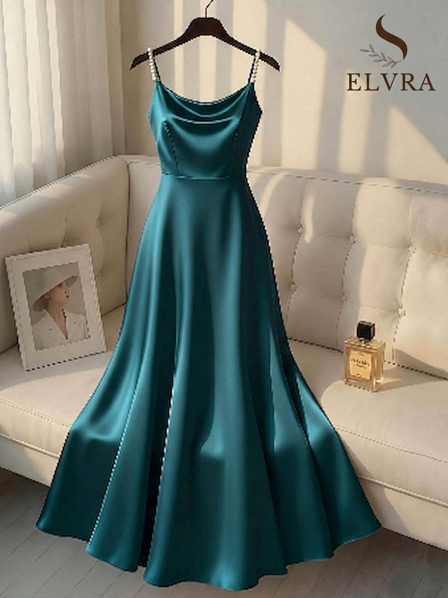 Pearl Strap Satin Slip Retro Dress. Simple in Design, Stylish and Elegant, Ideal for Parties, Weddings, Dates and Daily Commutin