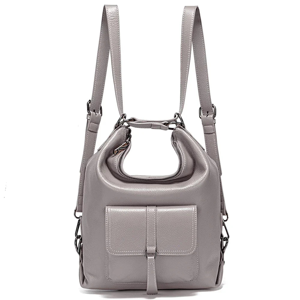 Stylish Women Shoulder Bag 100% Genuine Leather Large Capacity Handbag Multifunction Satchel Bag Backpack Brown 2 in 1 Bag