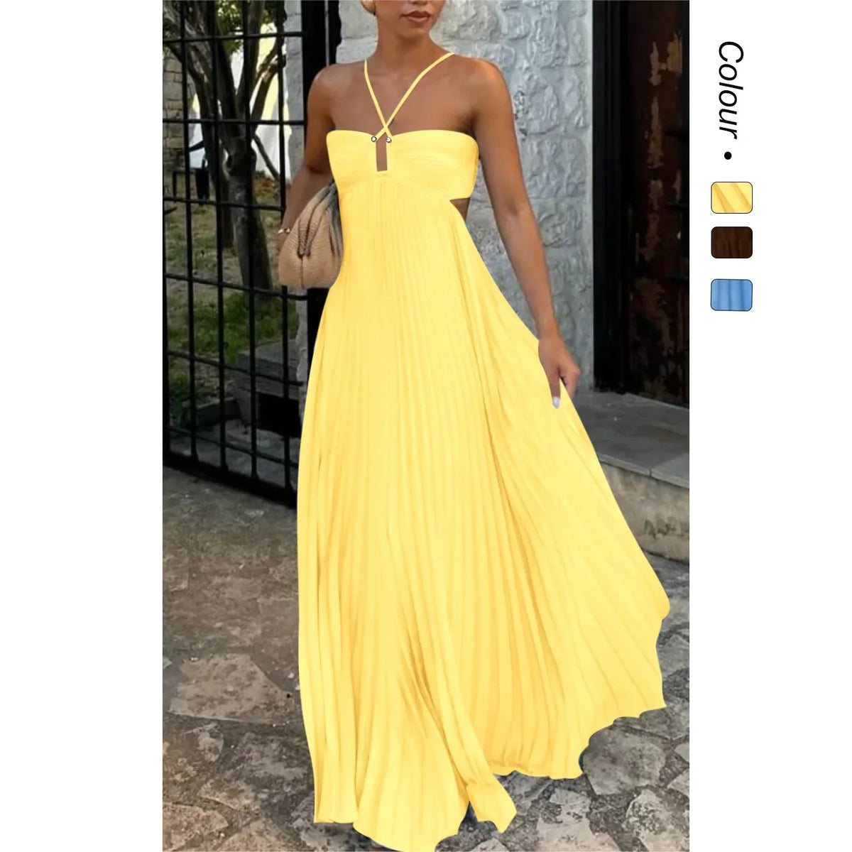 2026 New Women's Fashionable and Elegant Summer Camisole Beach Vacation Long Dress Elegant Backless Pleated Long Dress