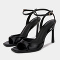 Black Patent Leather Ankle Strap Buckle Heeled Sandals Women Sexy Square Open Toe High Heels Summer Elegant Party Office Shoes