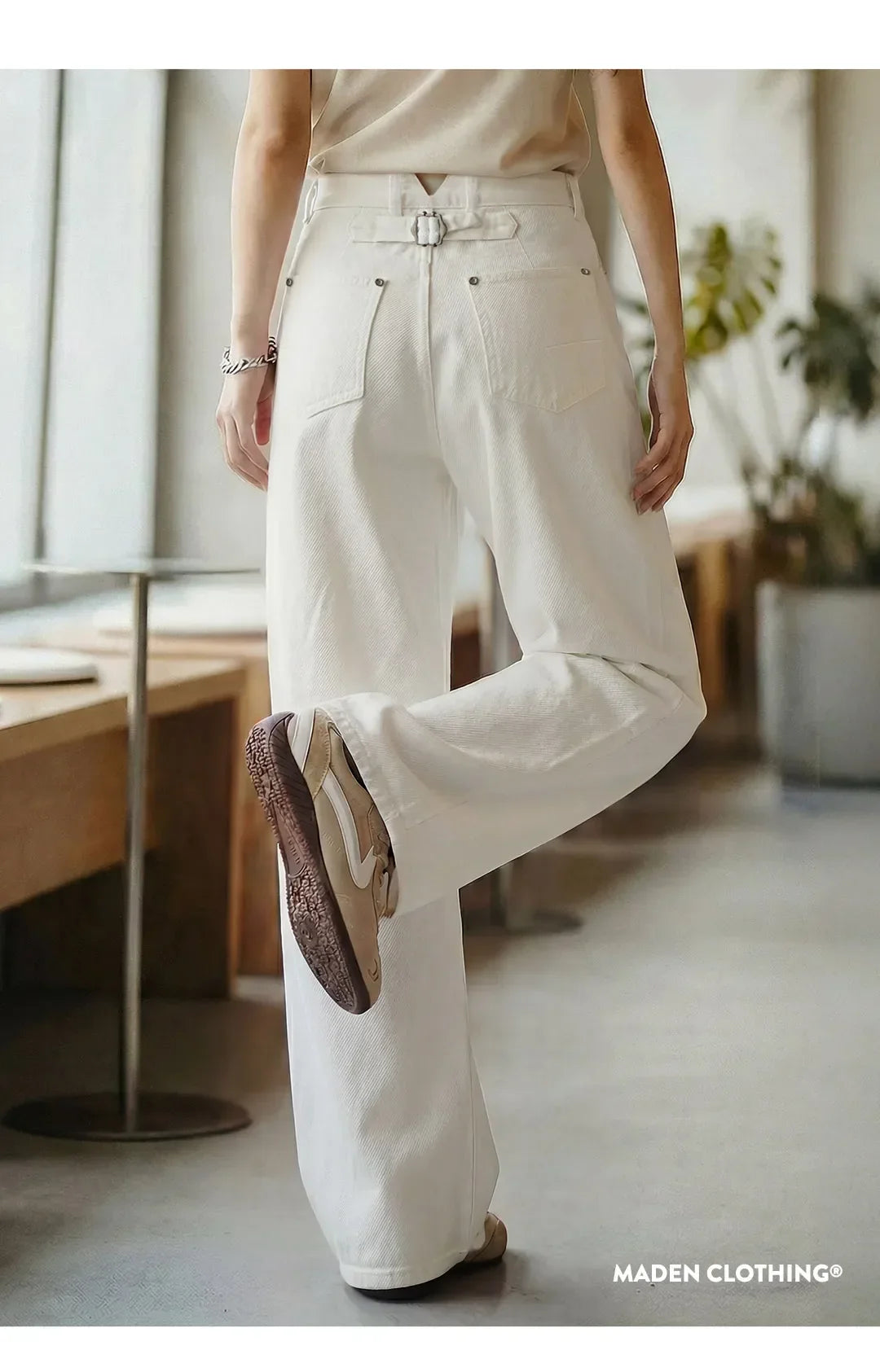 Women's Vintage High Waist Straight Leg Wide Leg Cotton Denim Jeans White Heavyweight Casual Pants For Spring Fall