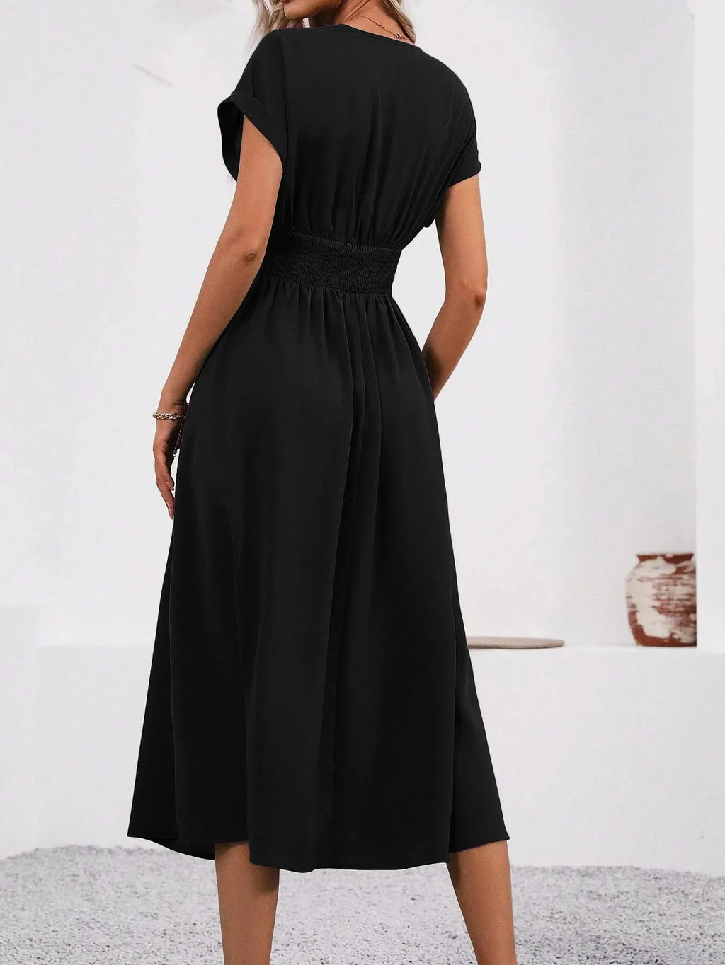 Dresses 2027 Woman Summer Solid-Color V-Neck Batwing-Sleeve Pleated Long Elegant Dress Woman Clothing Tops Skirts Y2k Clothes