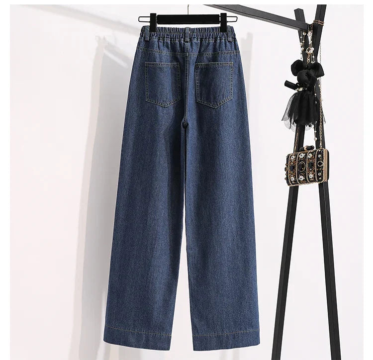 2026 Plus Size Jeans Spring Autumn High Waisted Straight Leg Women's Oversized Pants Loose Casual Wide Leg Jeans With Pockets
