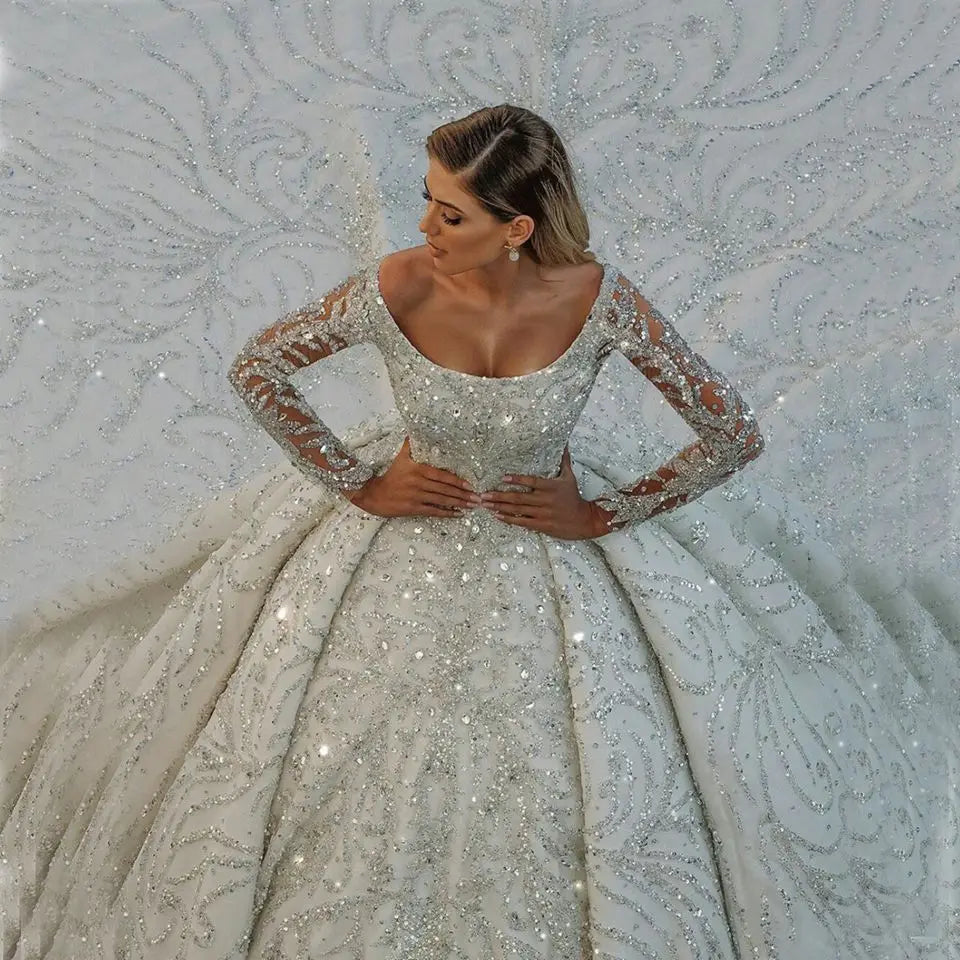 Customized Luxury Crystals Beading Wedding Dresses 2026 Arabic Dubai Glitter Sequined Ball Gown Bridal Gowns Vestidos De Novia