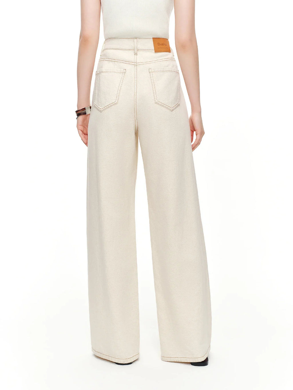 2024 Summer Women's White Linen Blend Embroidered Straight Leg Jeans - Elegant Casual Trousers for Daily and Summer Wear