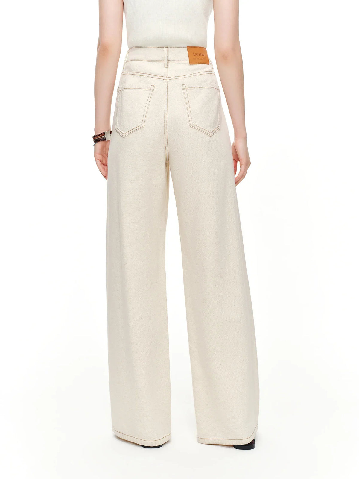 2024 Summer Women's White Linen Blend Embroidered Straight Leg Jeans - Elegant Casual Trousers for Daily and Summer Wear