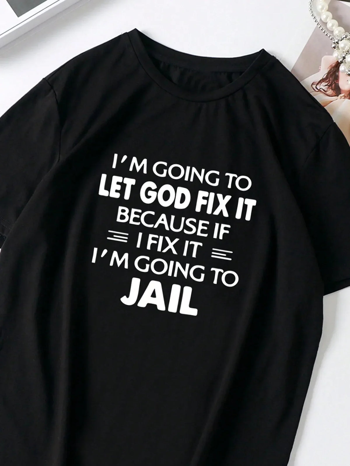 Large Size Women's Slogan Printed Round Neck Loose Short-Sleeved Casual T-Shirt, Suitable for Daily Commuting and Shopping