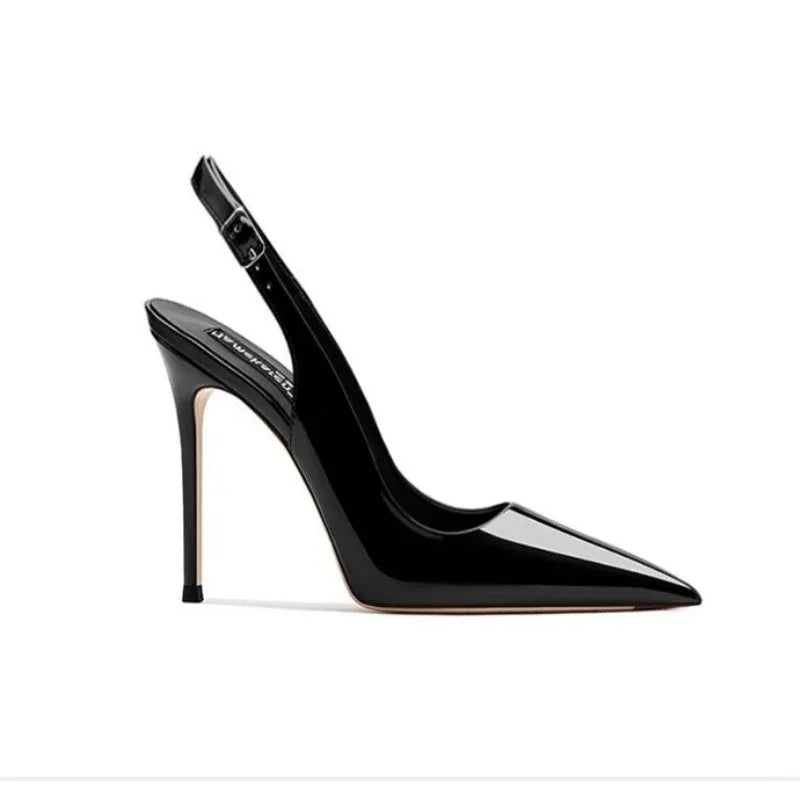 Sexy ultra-high heels pointed sandals elegant summer patent leather suspender high heels trendy dress banquet women's shoes