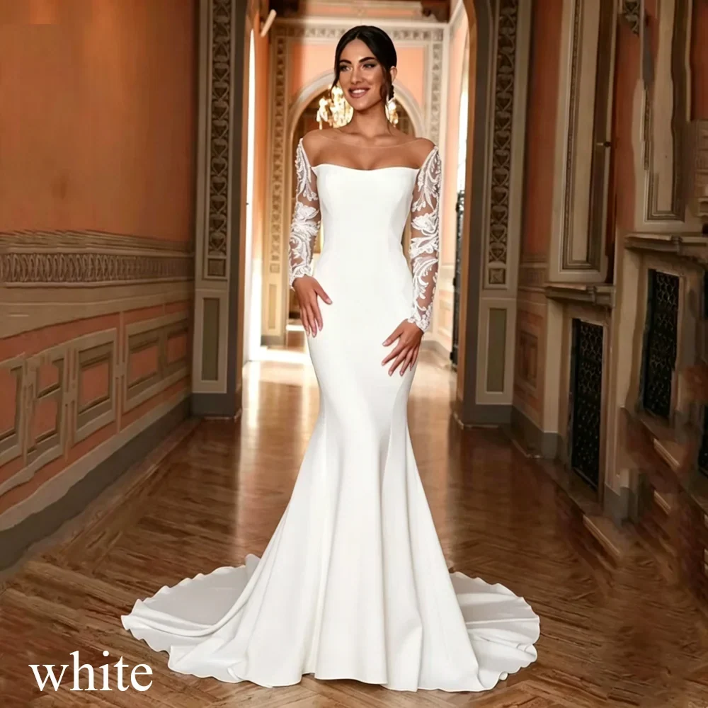 Mermaid Wedding Dresses Sexy Open Back Button Bridal Gowns Pleat Long Sleeves Sweep Train Vestido Customized