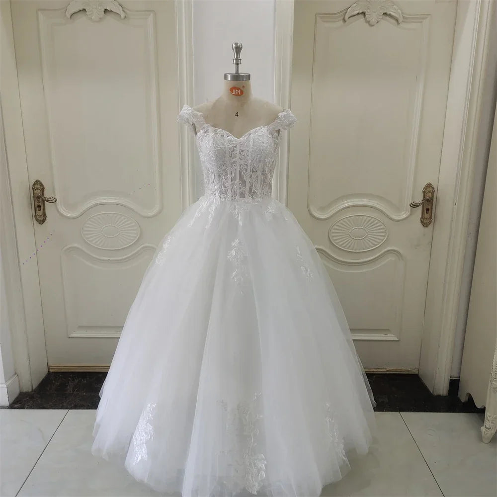 Customized ZJ9361 Exquisite Off Shoulder Wedding Dresses Sweetheart Applique Bride Gowns A-Line Custom Made