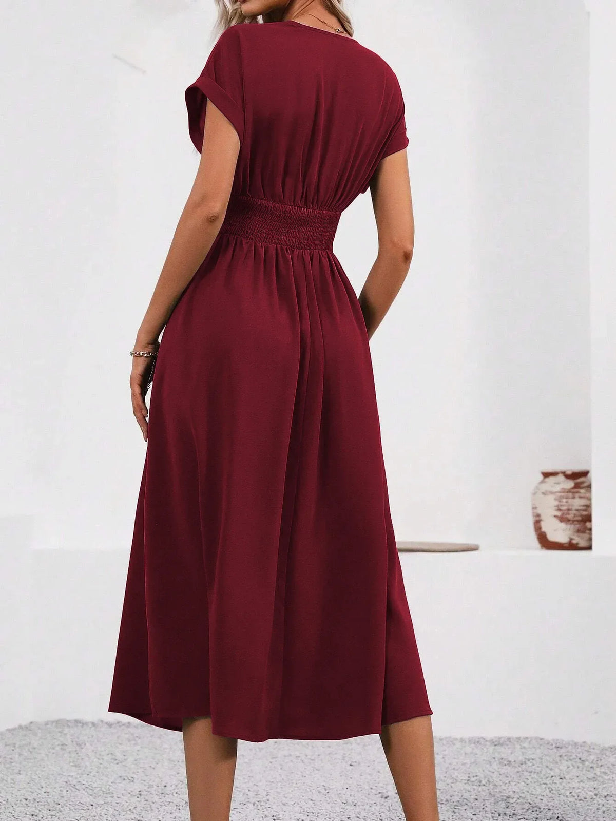 Dresses 2027 Woman Summer Solid-Color V-Neck Batwing-Sleeve Pleated Long Elegant Dress Woman Clothing Tops Skirts Y2k Clothes