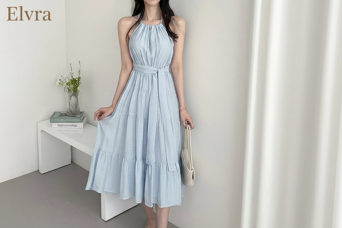 Korean Style Summer Slimming Necktie Waist Cinched Sleeveless Vest Long Dress Women's Fashionable Commute Style Inner Wear