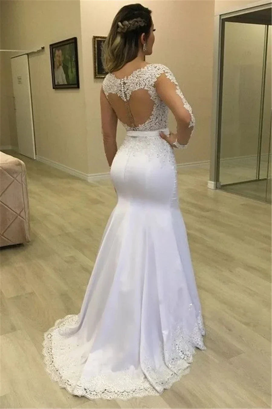 2026 Sheer Long Sleeves Mermaid Wedding Dresses See Through Back Custom Made Appliques Bridal Gowns Modest Vestidos De Novia