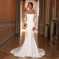 Mermaid Wedding Dresses Sexy Open Back Button Bridal Gowns Pleat Long Sleeves Sweep Train Vestido Customized