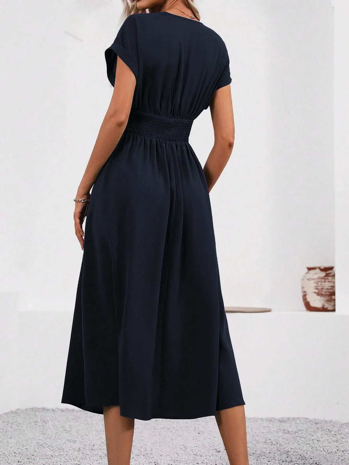 Dresses 2027 Woman Summer Solid-Color V-Neck Batwing-Sleeve Pleated Long Elegant Dress Woman Clothing Tops Skirts Y2k Clothes