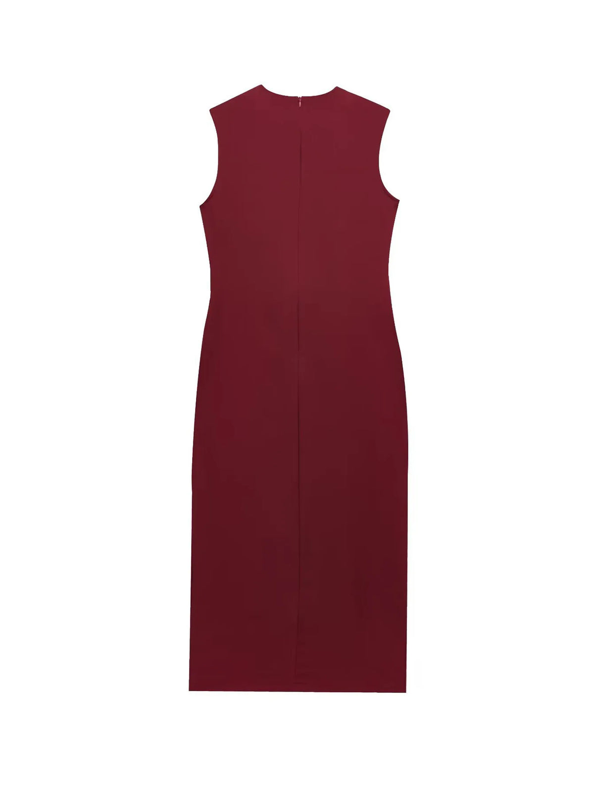 Female Summer Elegant Midi Dress O-Neck Hem Slit With Belt Sleeveless Single Breasted Back Zipper Fashion Long Dress