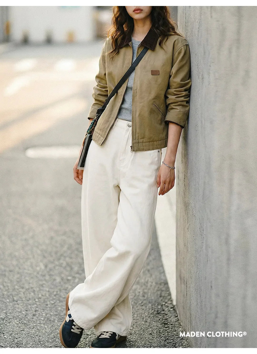 Women's Vintage High Waist Straight Leg Wide Leg Cotton Denim Jeans White Heavyweight Casual Pants For Spring Fall