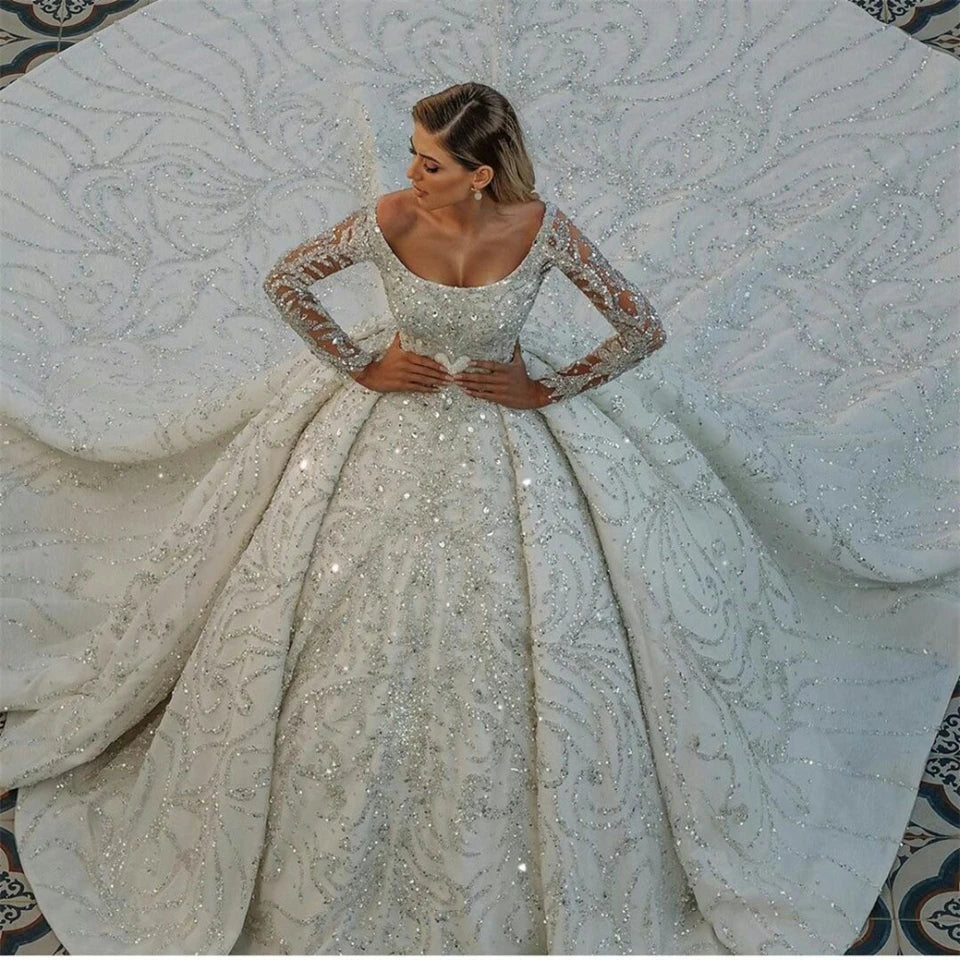 Customized Luxury Crystals Beading Wedding Dresses 2026 Arabic Dubai Glitter Sequined Ball Gown Bridal Gowns Vestidos De Novia